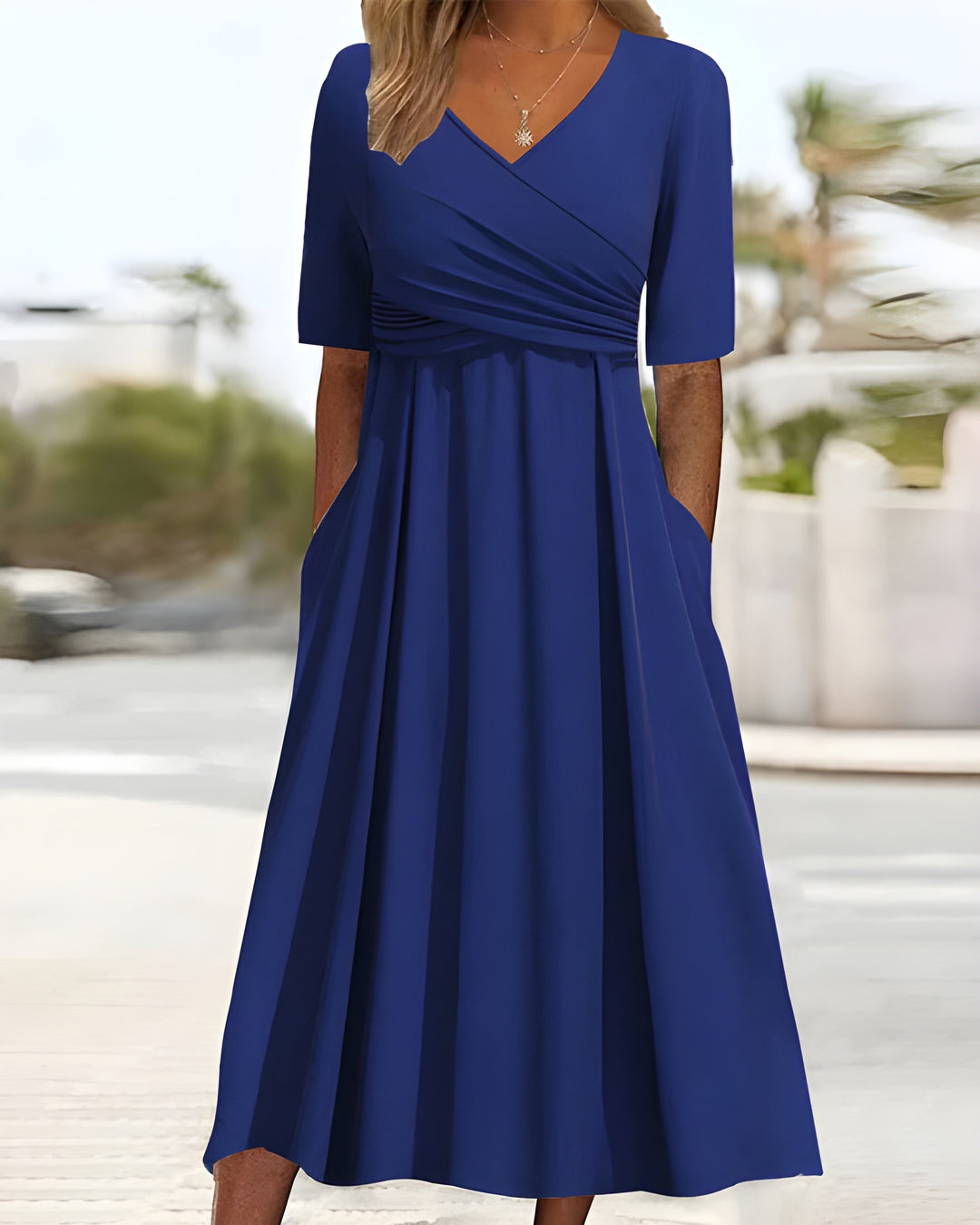 Women’s Midi Dress | Elegant Crossover Design | Flowy Fabric & Flattering Fit | Polyester