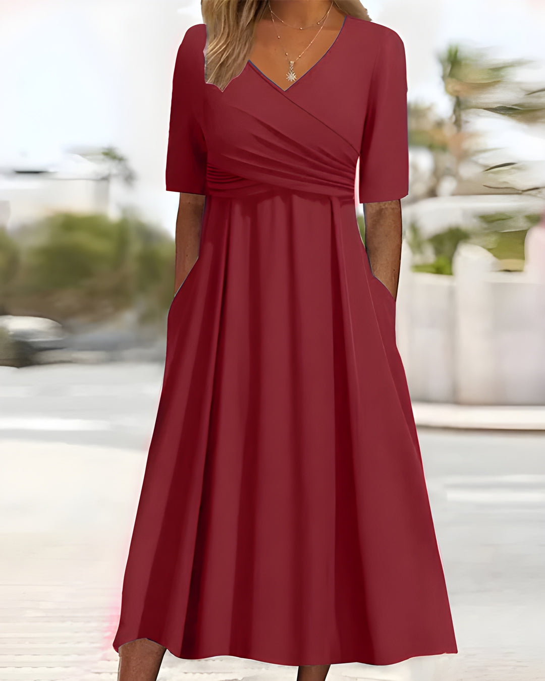 Women’s Midi Dress | Elegant Crossover Design | Flowy Fabric & Flattering Fit | Polyester
