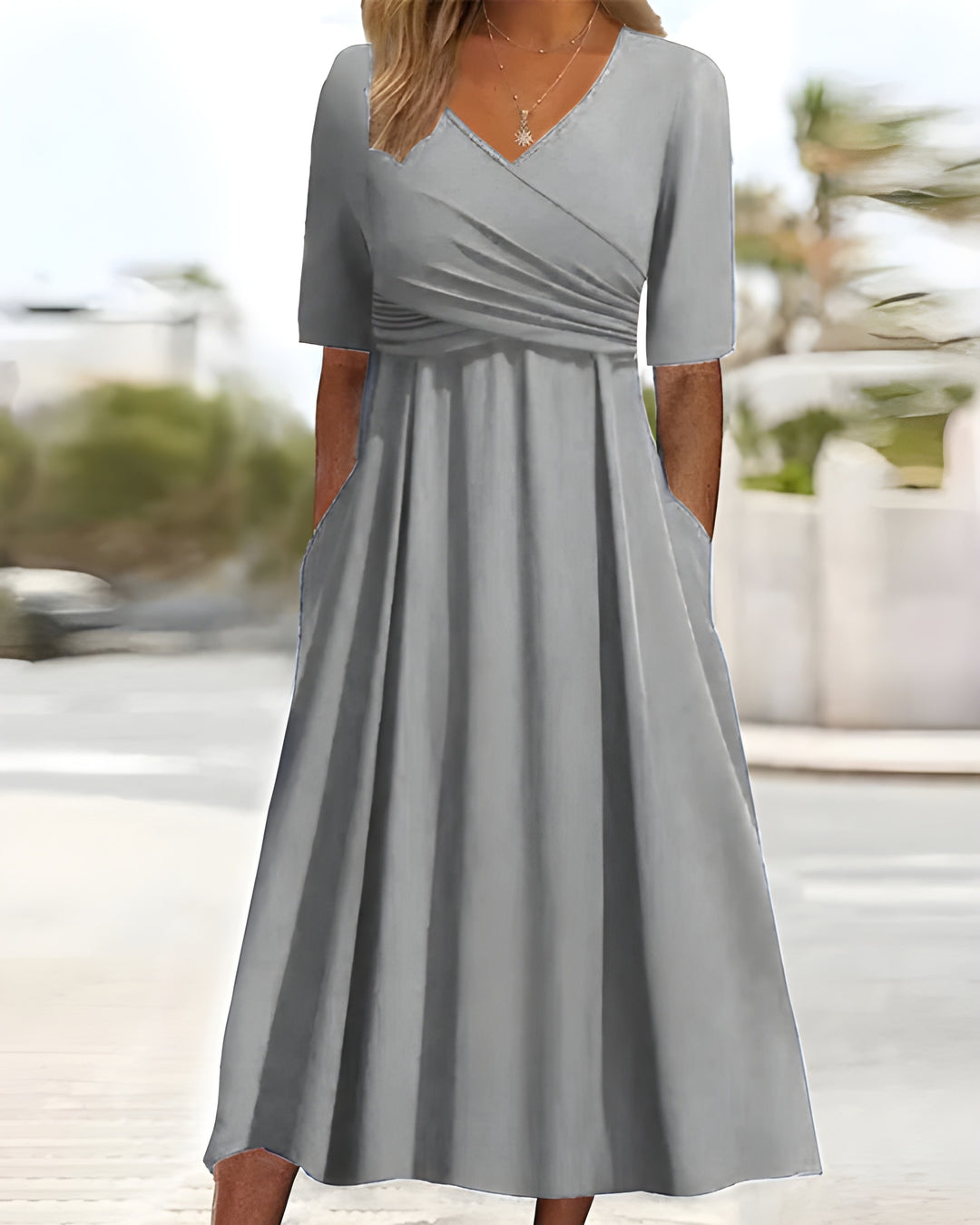 Women’s Midi Dress | Elegant Crossover Design | Flowy Fabric & Flattering Fit | Polyester