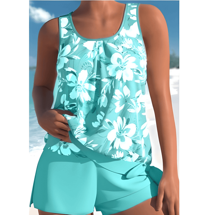 Women's Tankini Set | Two-Tone Floral Print | Sleeveless & Wireless Support | Polyamide/Elastane