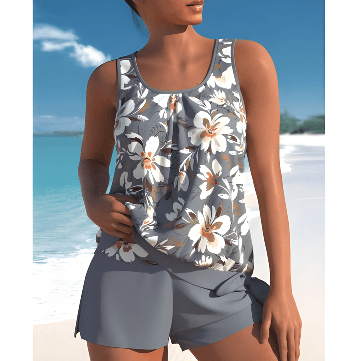 Women's Tankini Set | Two-Tone Floral Print | Sleeveless & Wireless Support | Polyamide/Elastane