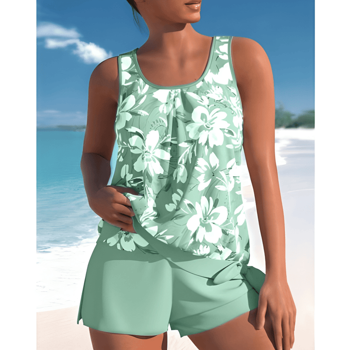 Women's Tankini Set | Two-Tone Floral Print | Sleeveless & Wireless Support | Polyamide/Elastane
