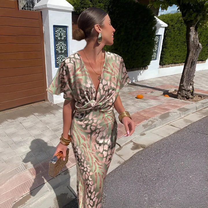 Women’s V-Neck Dress | Elegant & Breathable | Sustainable Comfort | Polyester