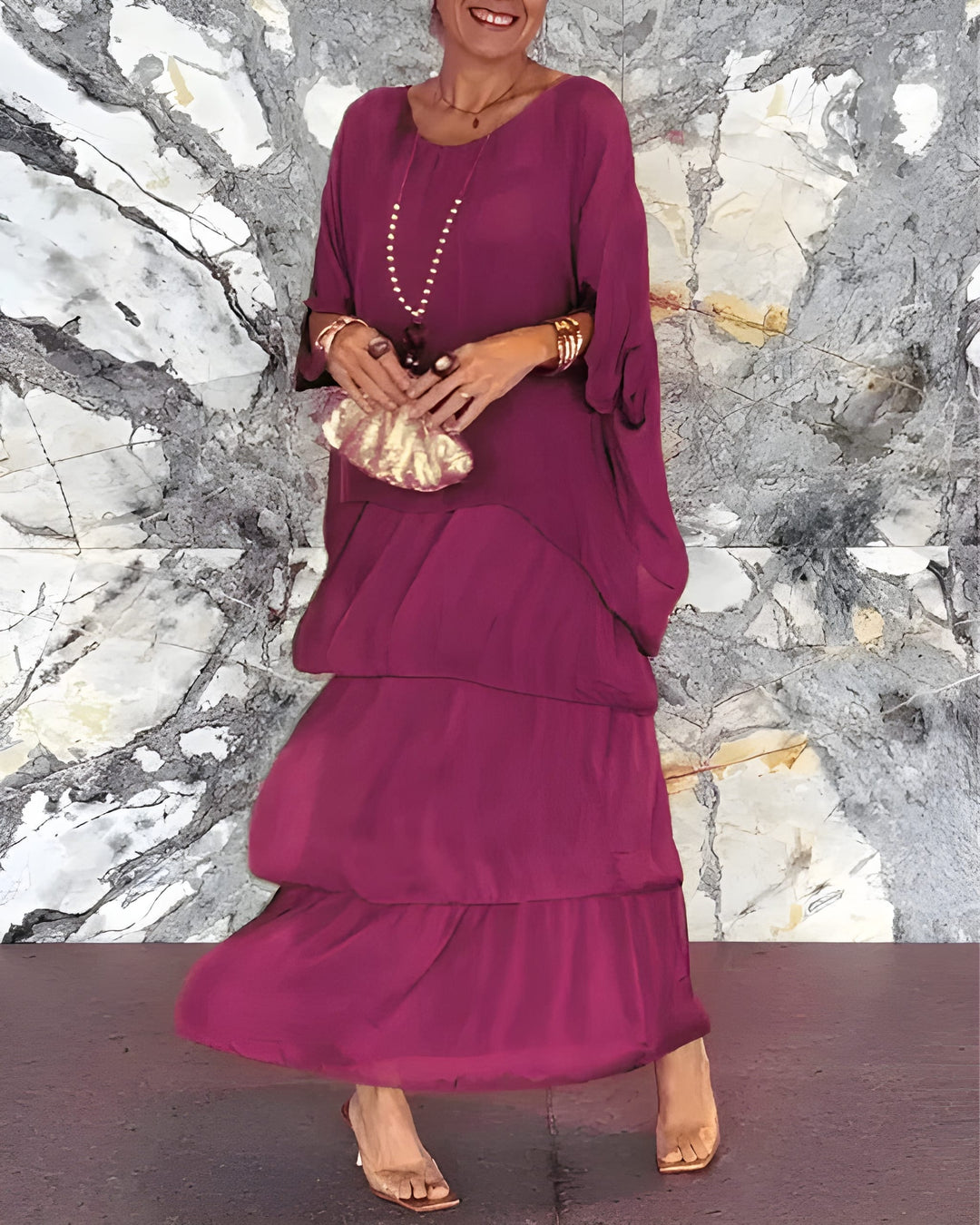 Women's Dress | Layered Chiffon & Elegant Fit | Flowy & Timeless Silhouette | Polyester