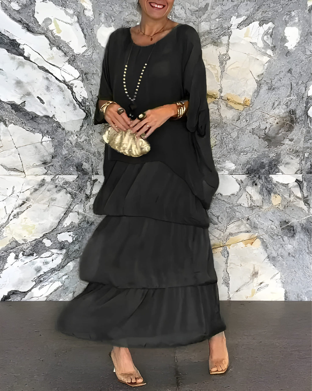 Women's Dress | Layered Chiffon & Elegant Fit | Flowy & Timeless Silhouette | Polyester