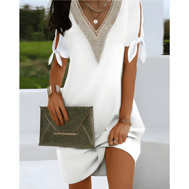 Women's Tunic Dress | V-Neck & Tie Sleeves | Effortless Elegance | Polyester