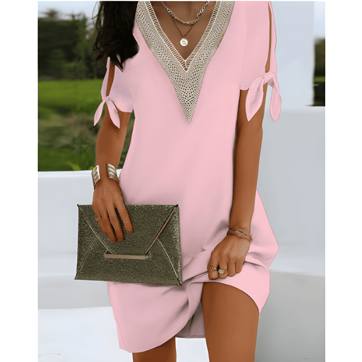 Women's Tunic Dress | V-Neck & Tie Sleeves | Effortless Elegance | Polyester