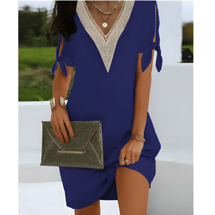 Women's Tunic Dress | V-Neck & Tie Sleeves | Effortless Elegance | Polyester