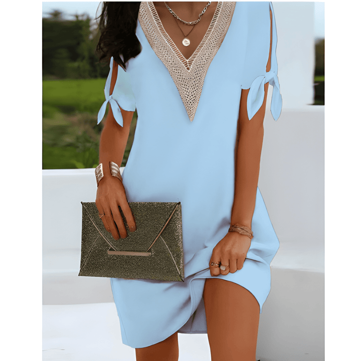 Women's Tunic Dress | V-Neck & Tie Sleeves | Effortless Elegance | Polyester