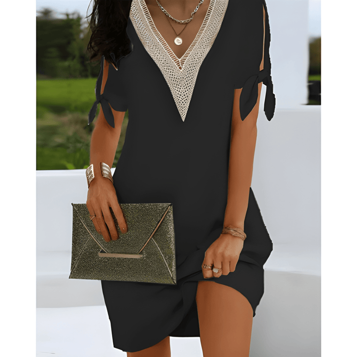 Women's Tunic Dress | V-Neck & Tie Sleeves | Effortless Elegance | Polyester