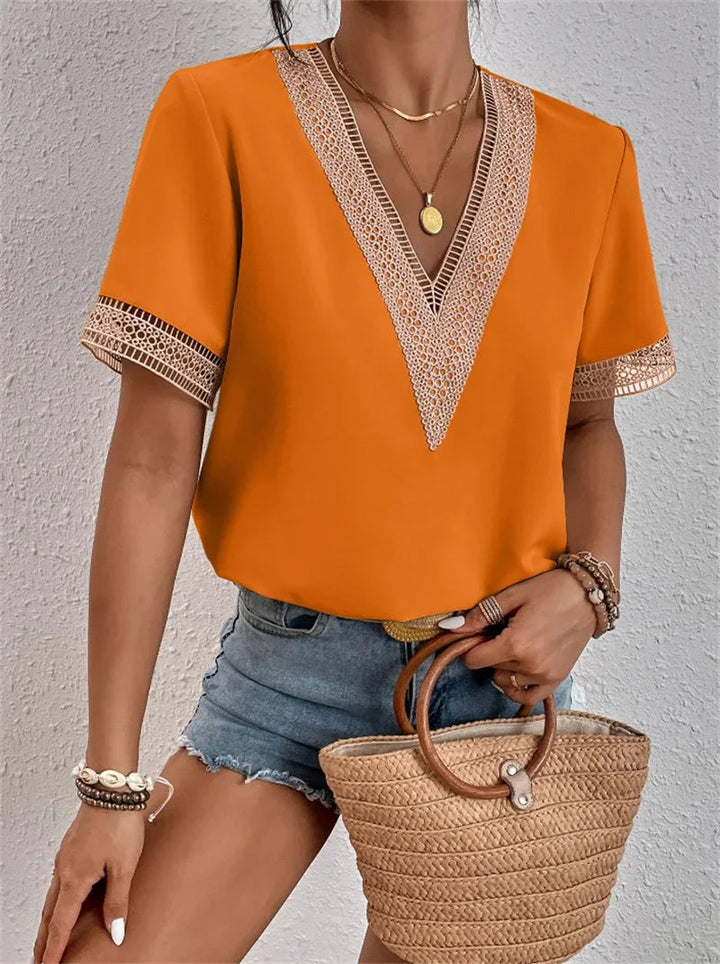 Women's Summer Top | Elegant V-Neck | Flattering Fit | Soft & Lightweight Fabric | Polyester