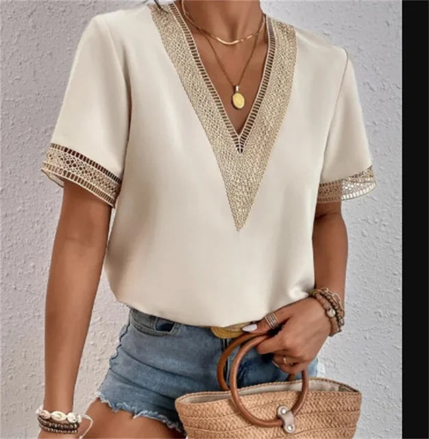 Women's Summer Top | Elegant V-Neck | Flattering Fit | Soft & Lightweight Fabric | Polyester