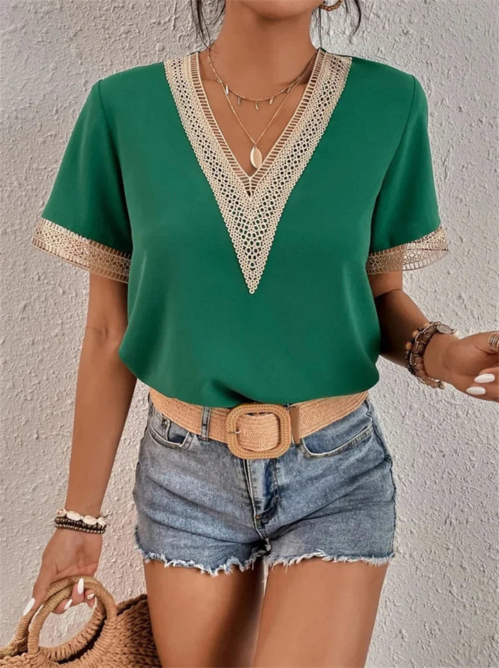 Women's Summer Top | Elegant V-Neck | Flattering Fit | Soft & Lightweight Fabric | Polyester