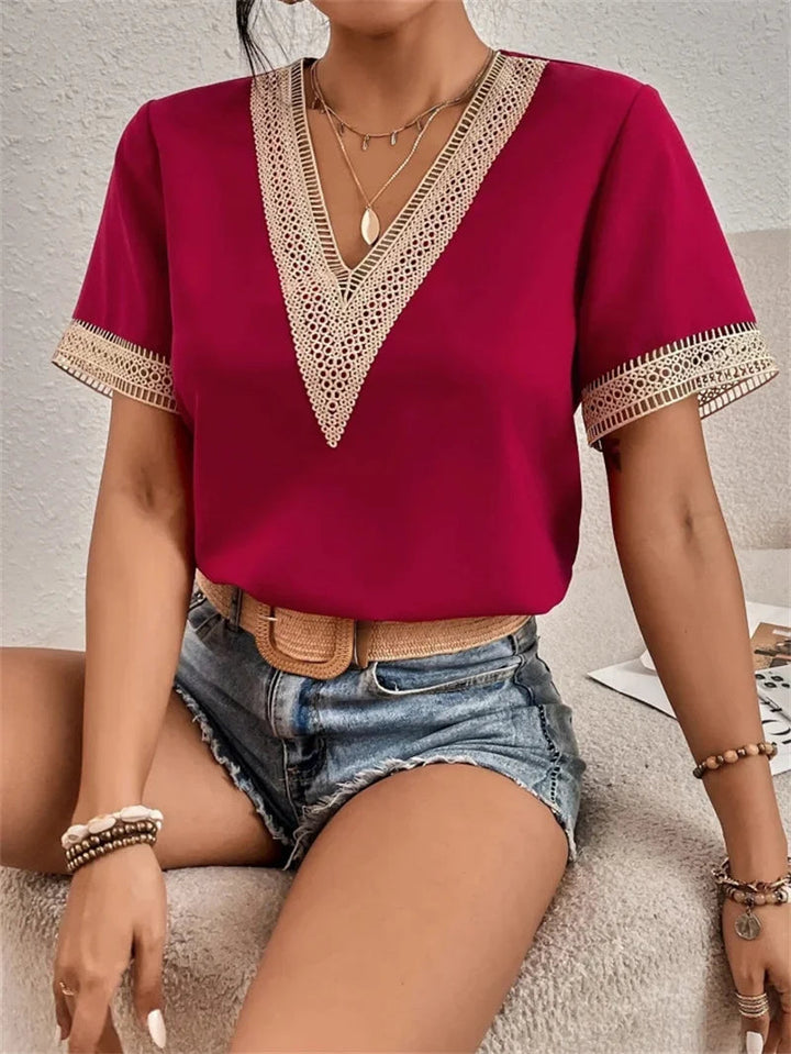 Women's Summer Top | Elegant V-Neck | Flattering Fit | Soft & Lightweight Fabric | Polyester