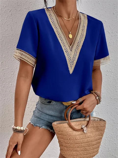 Women's Summer Top | Elegant V-Neck | Flattering Fit | Soft & Lightweight Fabric | Polyester
