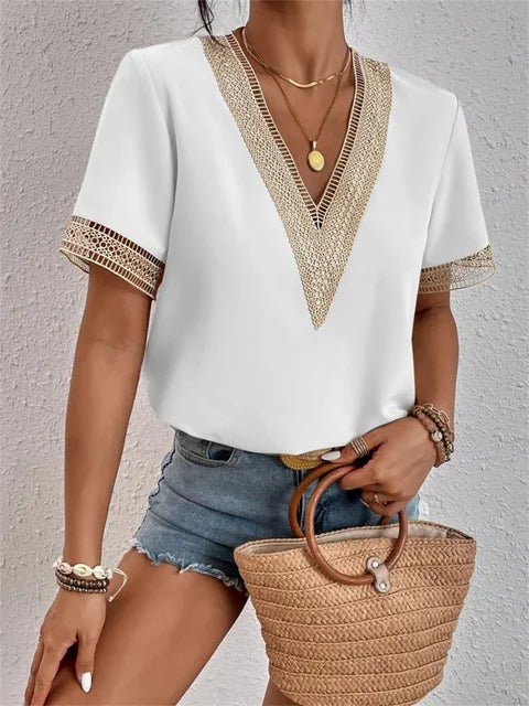 Women's Summer Top | Elegant V-Neck | Flattering Fit | Soft & Lightweight Fabric | Polyester