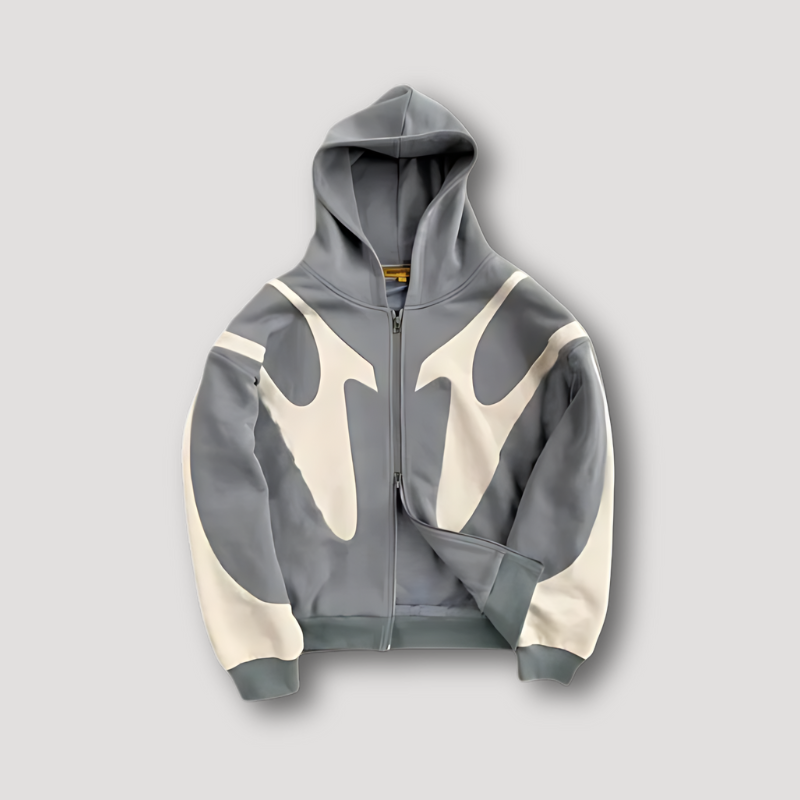Men's Zip Hoodie | Patchwork Streetwear Style | Comfortable & Trendy | Poly Cotton
