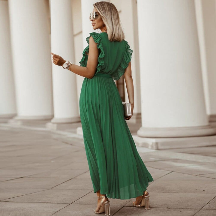 Women’s Boho Dress | V-Neck Elegance | Flowing Fit & Vibrant Green | Polyester