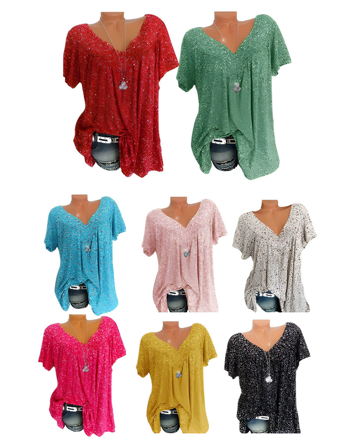 Women's Blouse | Soft & Breathable | V-Neck & Short Sleeves | Polyester