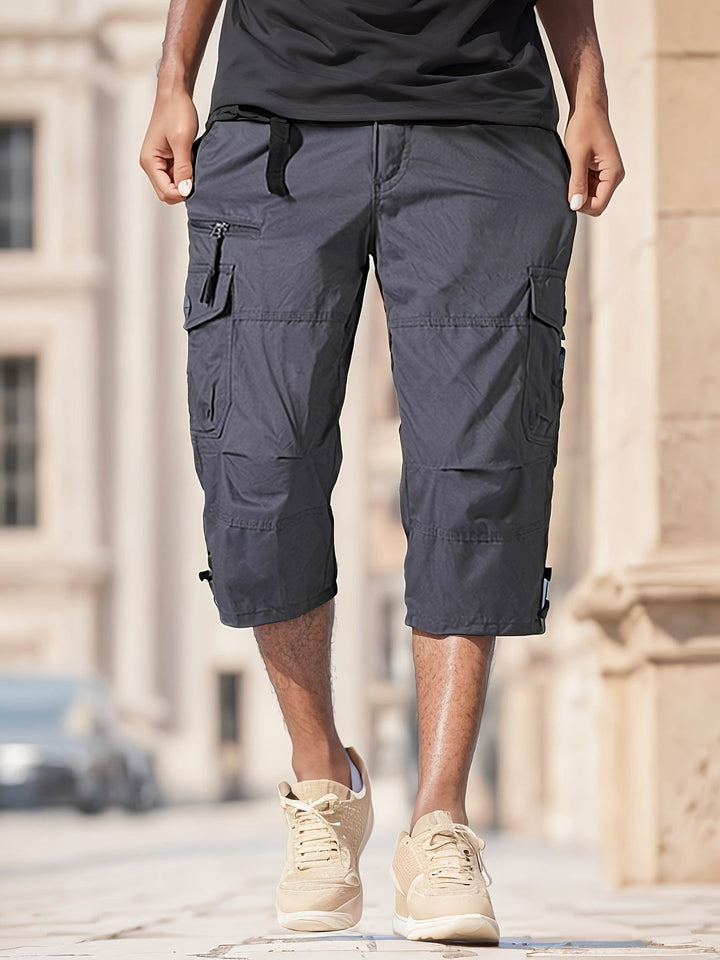 Men's Cargo Shorts | Knee-Length with Zipper Pockets | Sporty & Comfortable | 100% Cotton