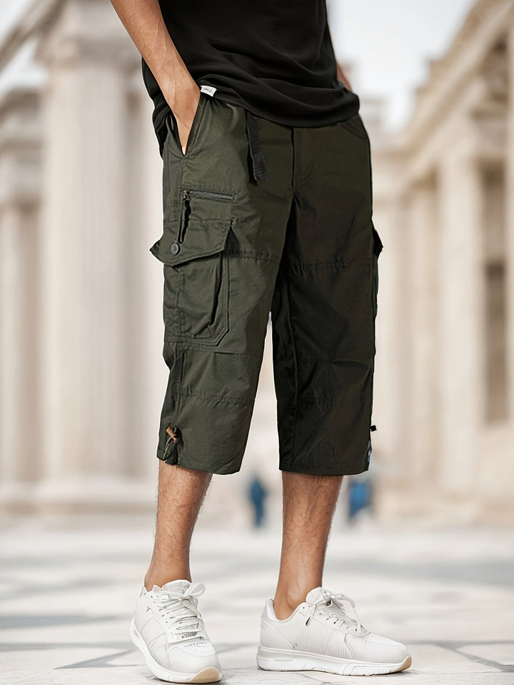 Men's Cargo Shorts | Knee-Length with Zipper Pockets | Sporty & Comfortable | 100% Cotton