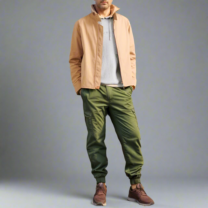 Men's Summer Jacket | Vintage Look with Stand Collar | Zipper & Long Sleeves | Casual