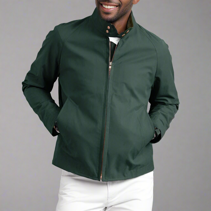 Men's Summer Jacket | Vintage Look with Stand Collar | Zipper & Long Sleeves | Casual
