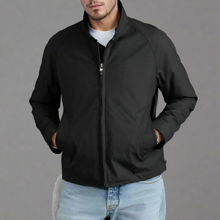 Men's Summer Jacket | Vintage Look with Stand Collar | Zipper & Long Sleeves | Casual