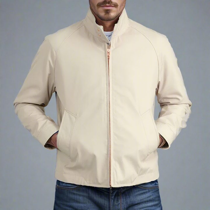 Men's Summer Jacket | Vintage Look with Stand Collar | Zipper & Long Sleeves | Casual