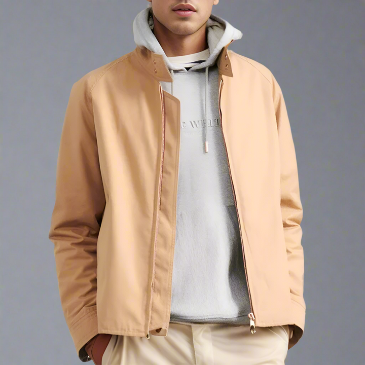 Men's Summer Jacket | Vintage Look with Stand Collar | Zipper & Long Sleeves | Casual