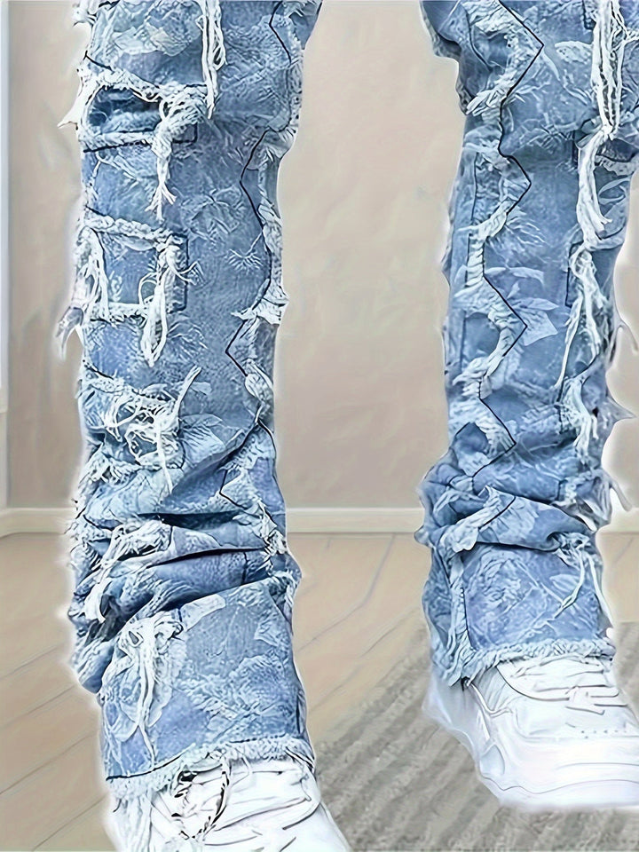 Men's Jeans | Solid Color & Frayed Details | Skinny Fit with Pockets | Casual
