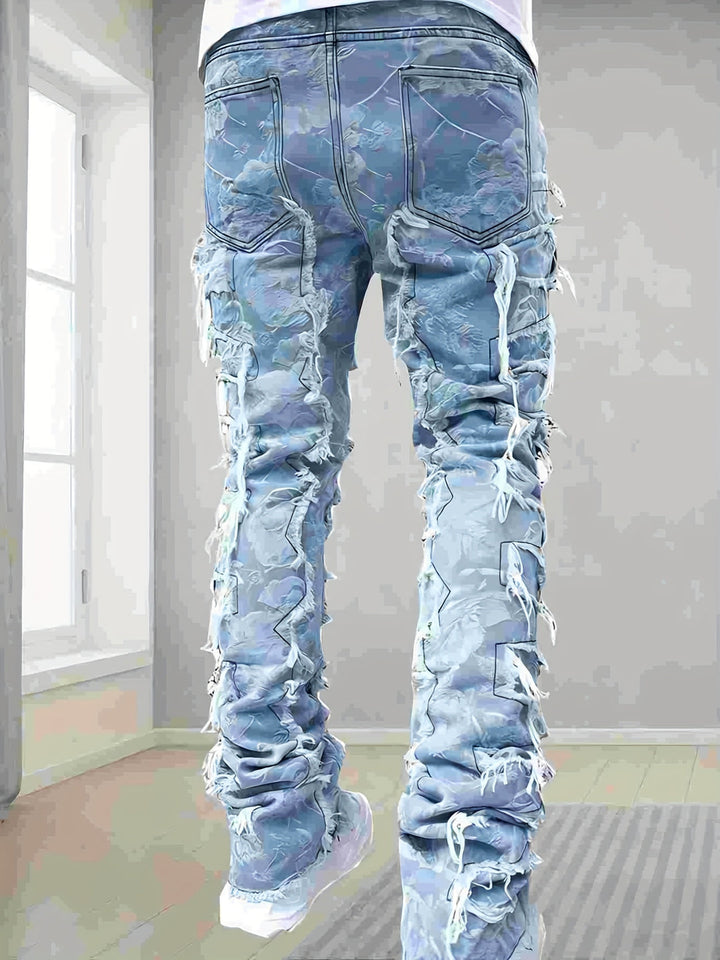 Men's Jeans | Solid Color & Frayed Details | Skinny Fit with Pockets | Casual