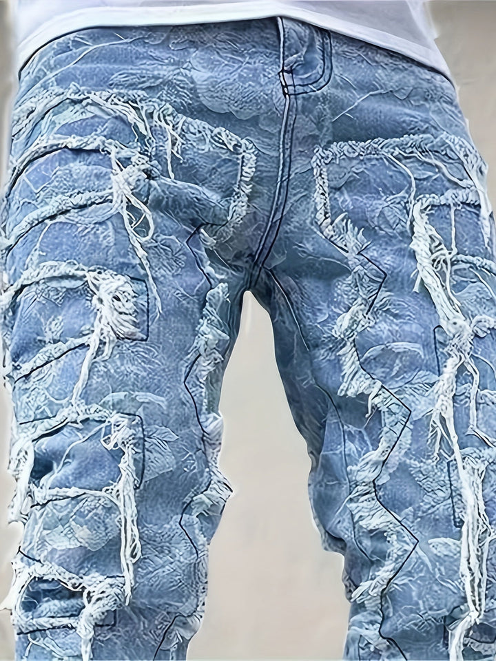 Men's Jeans | Solid Color & Frayed Details | Skinny Fit with Pockets | Casual