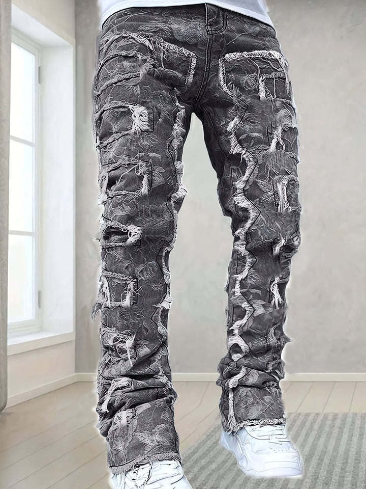 Men's Jeans | Solid Color & Frayed Details | Skinny Fit with Pockets | Casual