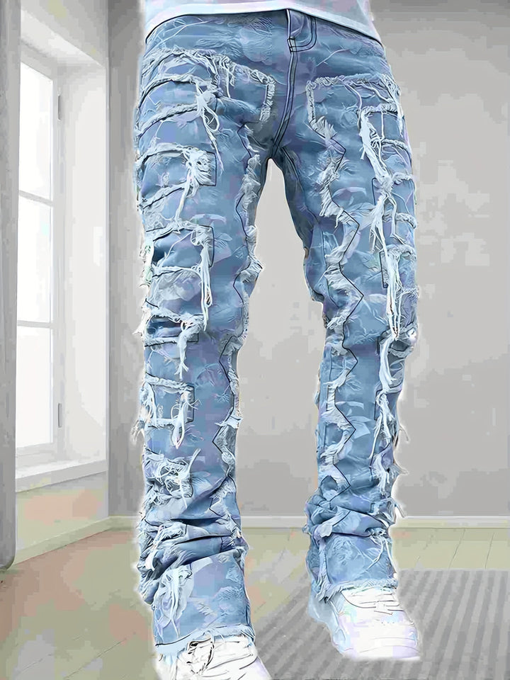 Men's Jeans | Solid Color & Frayed Details | Skinny Fit with Pockets | Casual