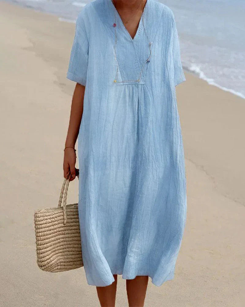 Women's Dress | Solid V-Neck & Half Sleeves | Elegant & Comfortable | Flattering Fit