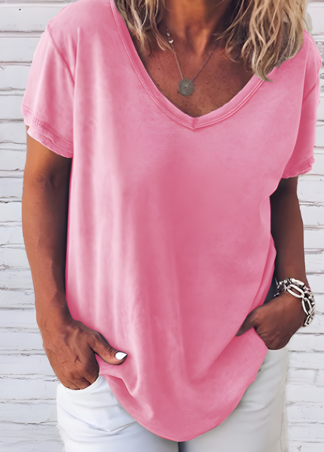 Women's T-Shirt | V-Neck & Short Sleeves | Lightweight & Soft | Light Grey