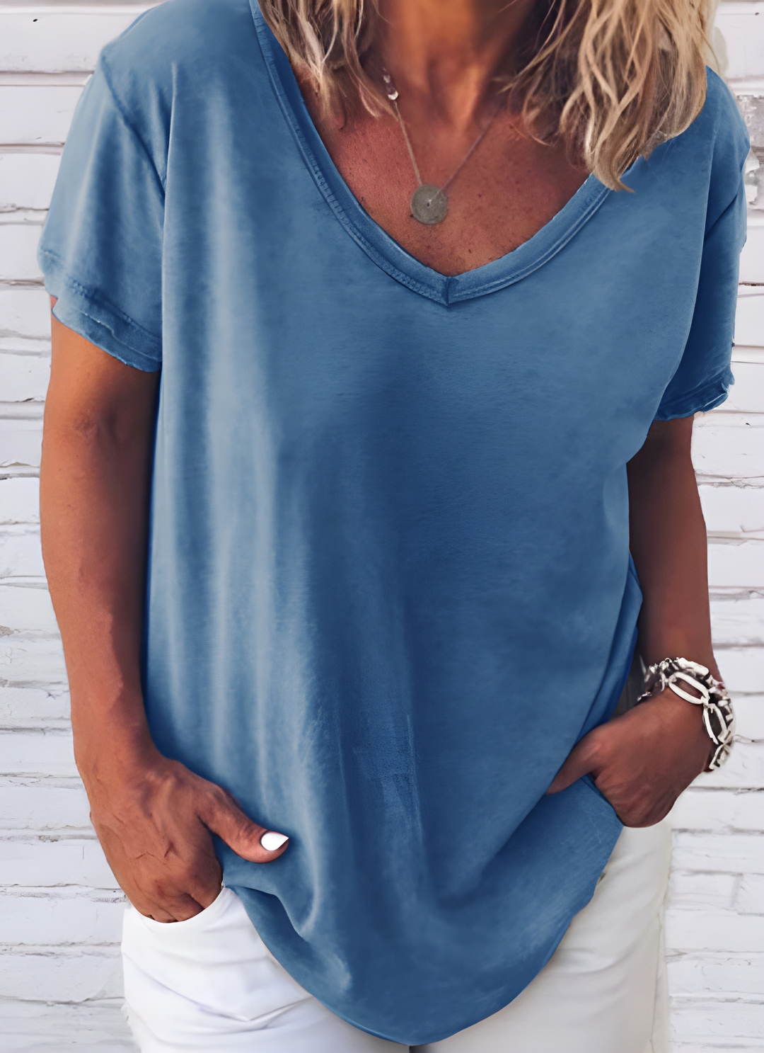 Women's T-Shirt | V-Neck & Short Sleeves | Lightweight & Soft | Light Grey