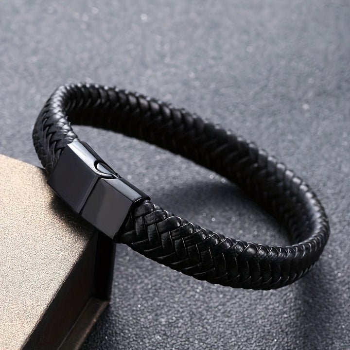 Men’s Bracelet | Retro Punk Style | Trendy & Minimalist | Black PU Leather