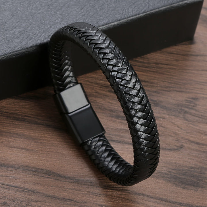 Men’s Bracelet | Retro Punk Style | Trendy & Minimalist | Black PU Leather