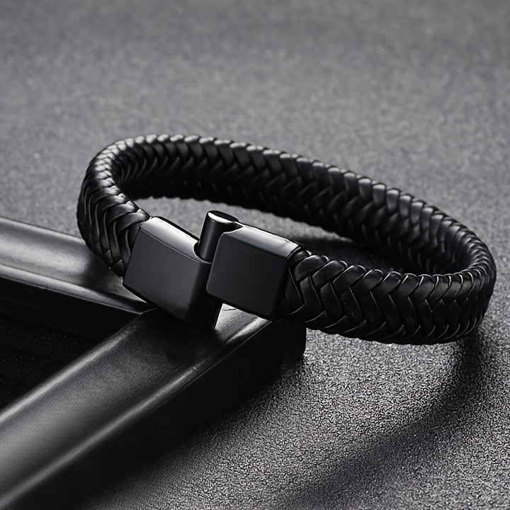 Men’s Bracelet | Retro Punk Style | Trendy & Minimalist | Black PU Leather
