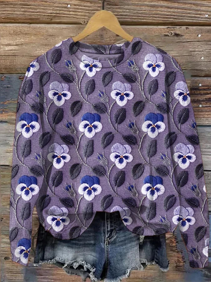 Women's Casual Sweatshirt | Graphic Floral Leaf Print & Embroidery | Elegant & Comfortable