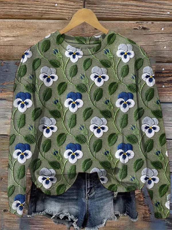 Women's Casual Sweatshirt | Graphic Floral Leaf Print & Embroidery | Elegant & Comfortable