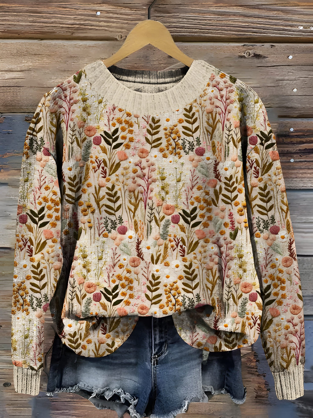 Women's Warm Sweatshirt | Wildflower Meadow Embroidery | Soft & Artistic