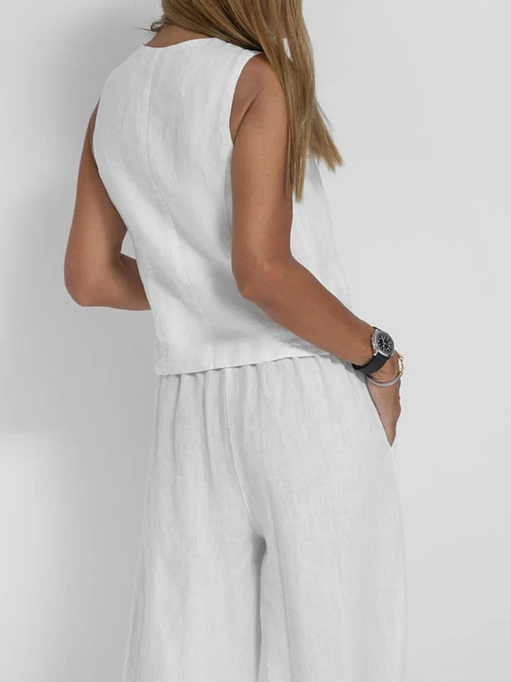 Women's 2-Piece Linen Suit | Sleeveless Waistcoat & Trousers | Lightweight & Elegant