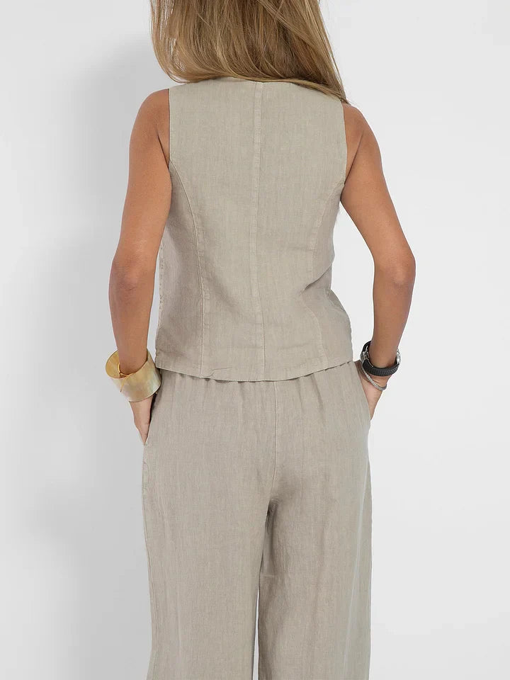 Women's 2-Piece Linen Suit | Sleeveless Waistcoat & Trousers | Lightweight & Elegant