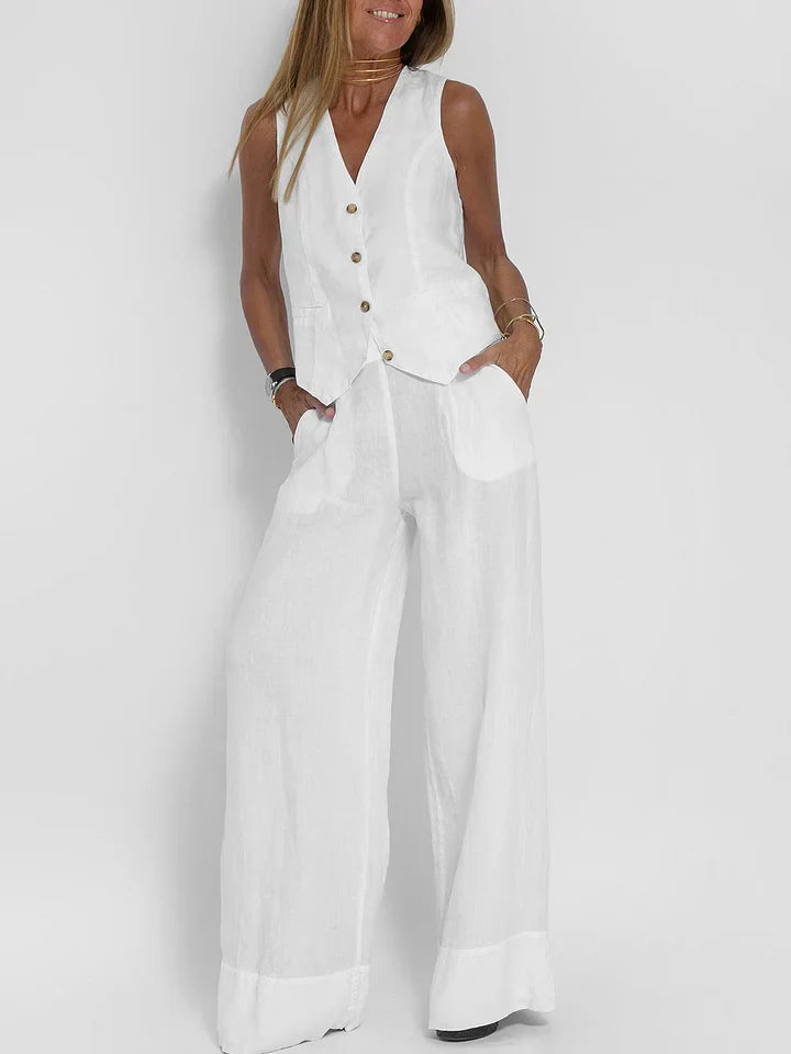 Women's 2-Piece Linen Suit | Sleeveless Waistcoat & Trousers | Lightweight & Elegant