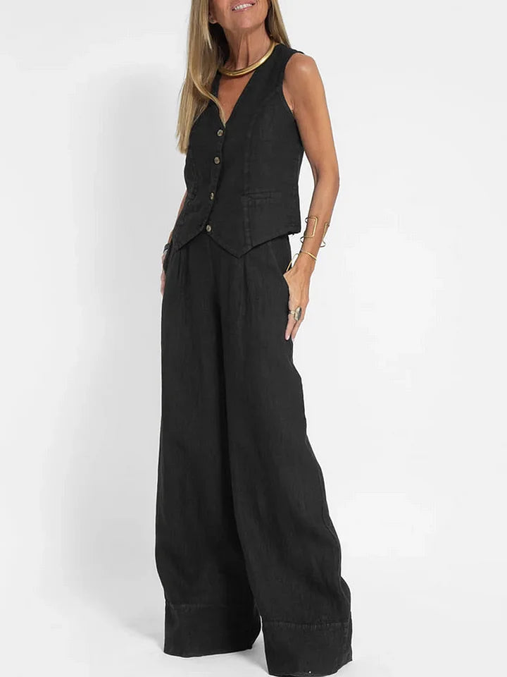 Women's 2-Piece Linen Suit | Sleeveless Waistcoat & Trousers | Lightweight & Elegant