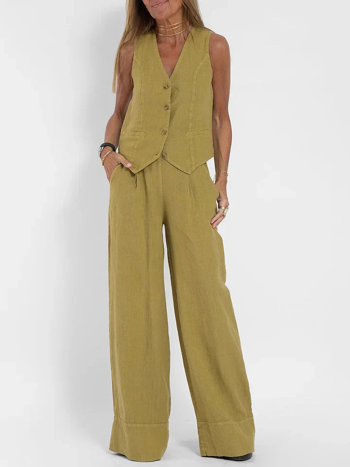 Women's 2-Piece Linen Suit | Sleeveless Waistcoat & Trousers | Lightweight & Elegant