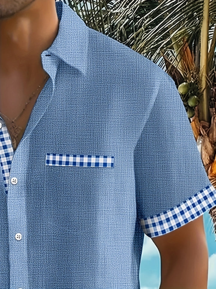 Men’s Shirt | Striped Chest Pocket | Casual Summer Style | Polyester